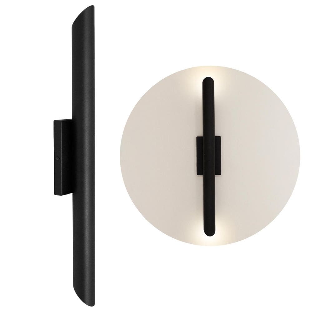 Arandela Parede Tubo Cilindro 2 Fachos Alumínio Preto 50Cm