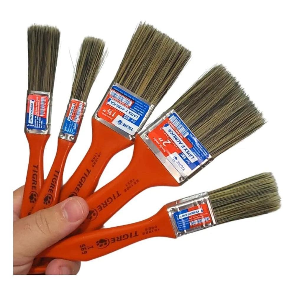 Kit De Trincha Tigre 5Un Pincel Para Pintor Pintura De Casa.