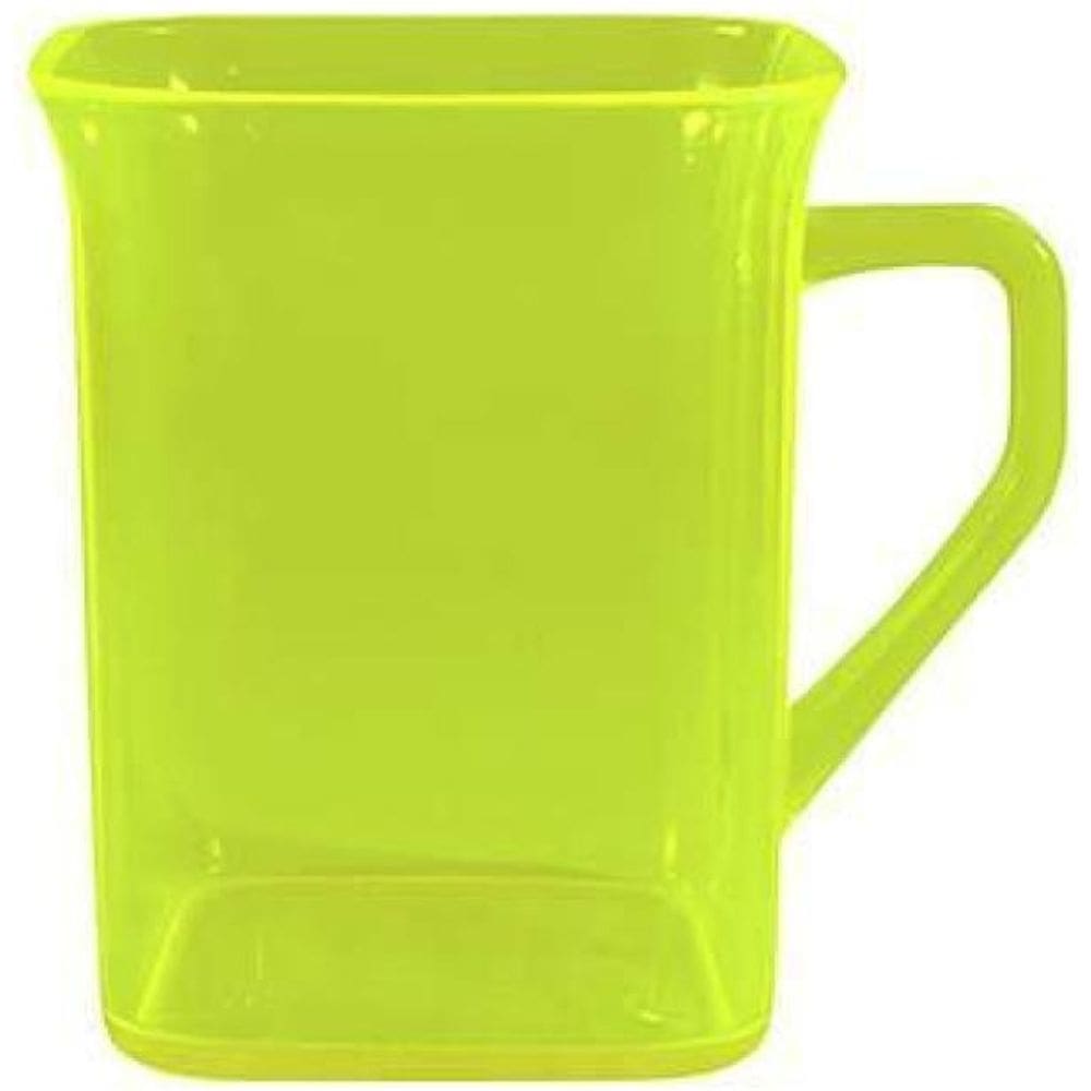 Kit 2 Canecas Quadrada Cristal Amarelo Neon 250Ml Plástico