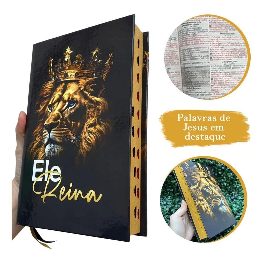 Bíblia Sagrada Leão Ele Reina Capa Dura Com Harpa E Índice L