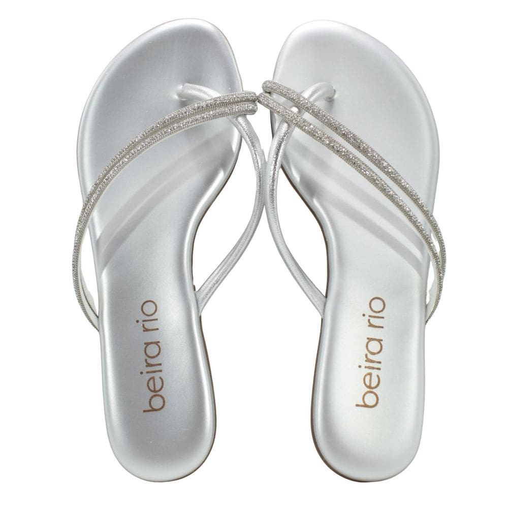 Tamanco Rasteira Feminino Beira Rio 8384.772 Branco/Cristal/Prata