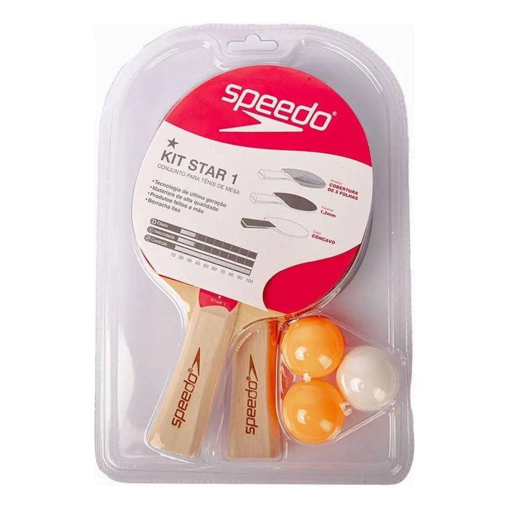 Kit Ping Pong Speedo 2 Raquetes + 3 Bolas 40Mm Tenis De Mesa