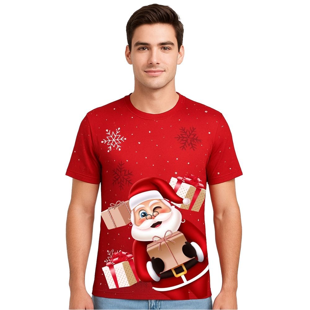 Camiseta Manga Curta Temática Estampada Natal