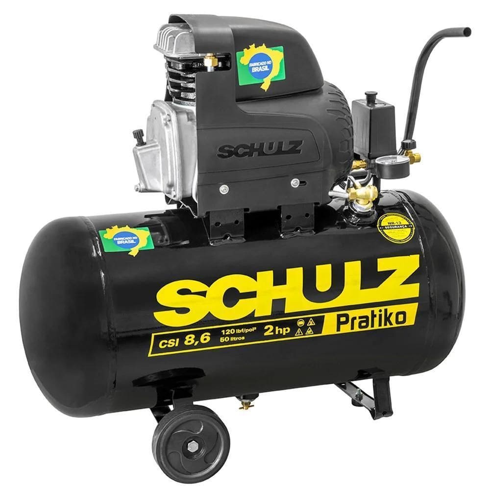 Compressor De Ar Pratiko50L 8,6 Pés 2Cv Com Rodas Schulz