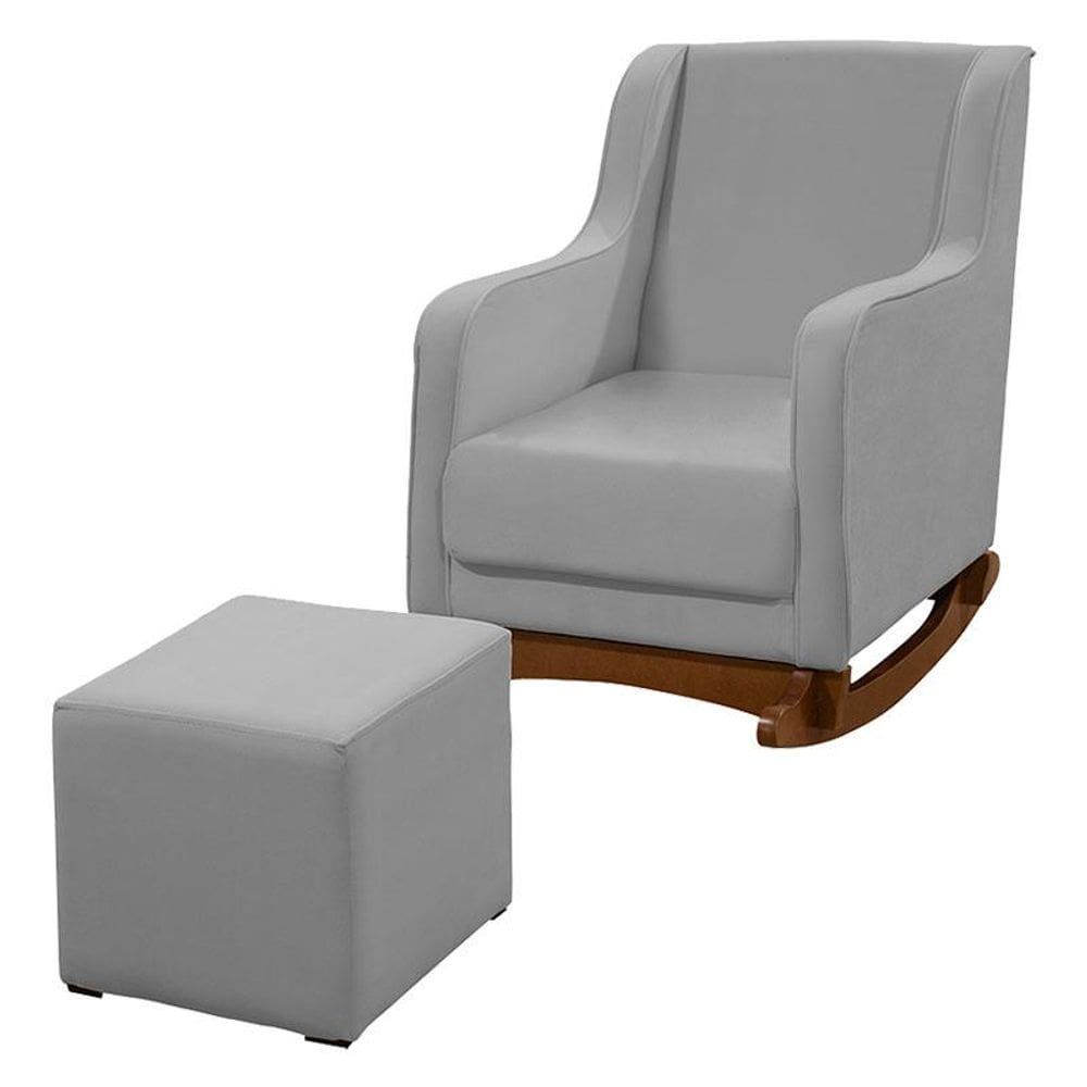 Poltrona Amamentação Aquila Plus com Puff Veludo Cinza - Fratello