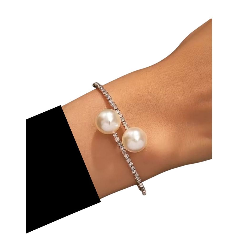 Bracelete Feminino Strass Pérola Pulseira Aberta Joia Luxo