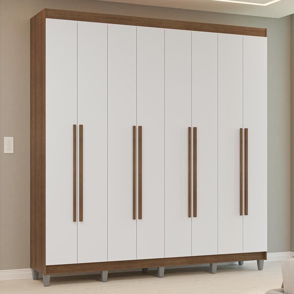 Guarda-Roupa Casal com Pés 8 Portas Batentes Rustic/Branco/Rustic Venus Madesa