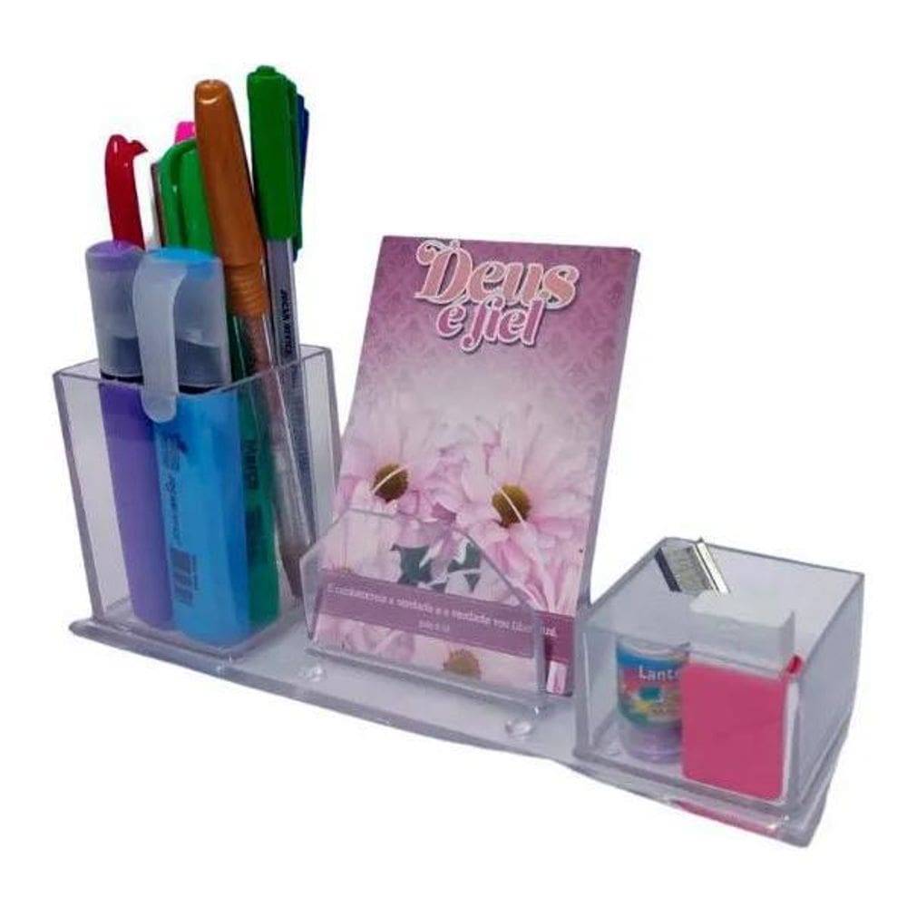 Porta Lapís, Caneta, Clips, Lembrete, Cristal, Novacril