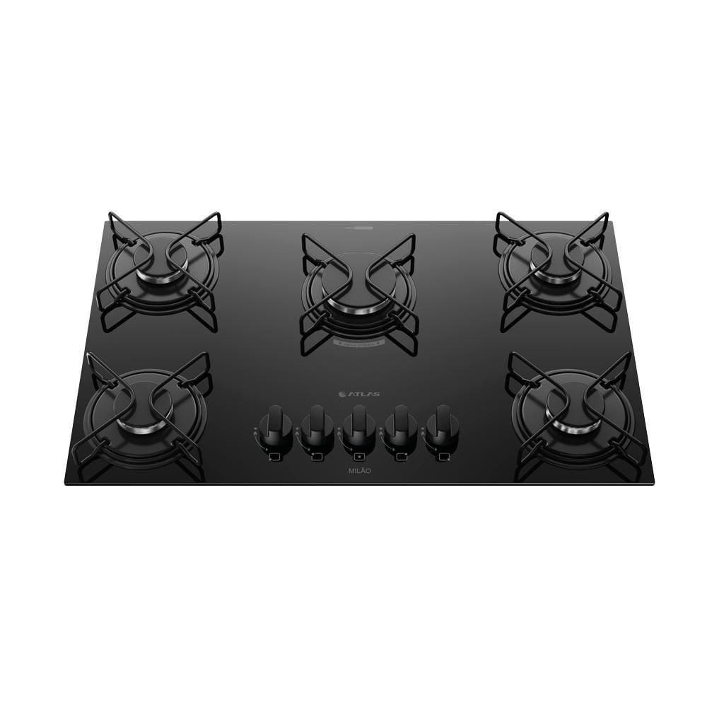 Cooktop 5 Bocas Atlas Milão Chama A Gás Preto Bivolt