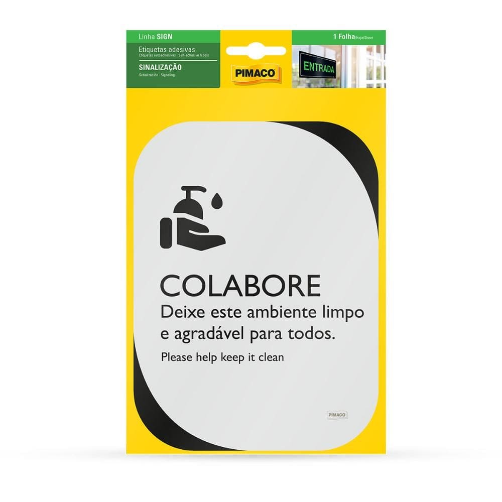 Etiqueta sinalização clean Colabore 13,8x18,5cm - Pimaco