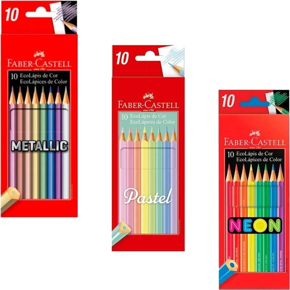 Lápis De Cor Pastel Metálico Neon Faber Castell Escolar Marc