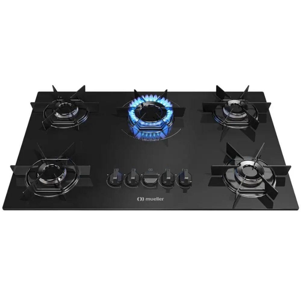 Cooktop 5 Bocas Gás Mesa De Vidro Bivolt Preto Mueller
