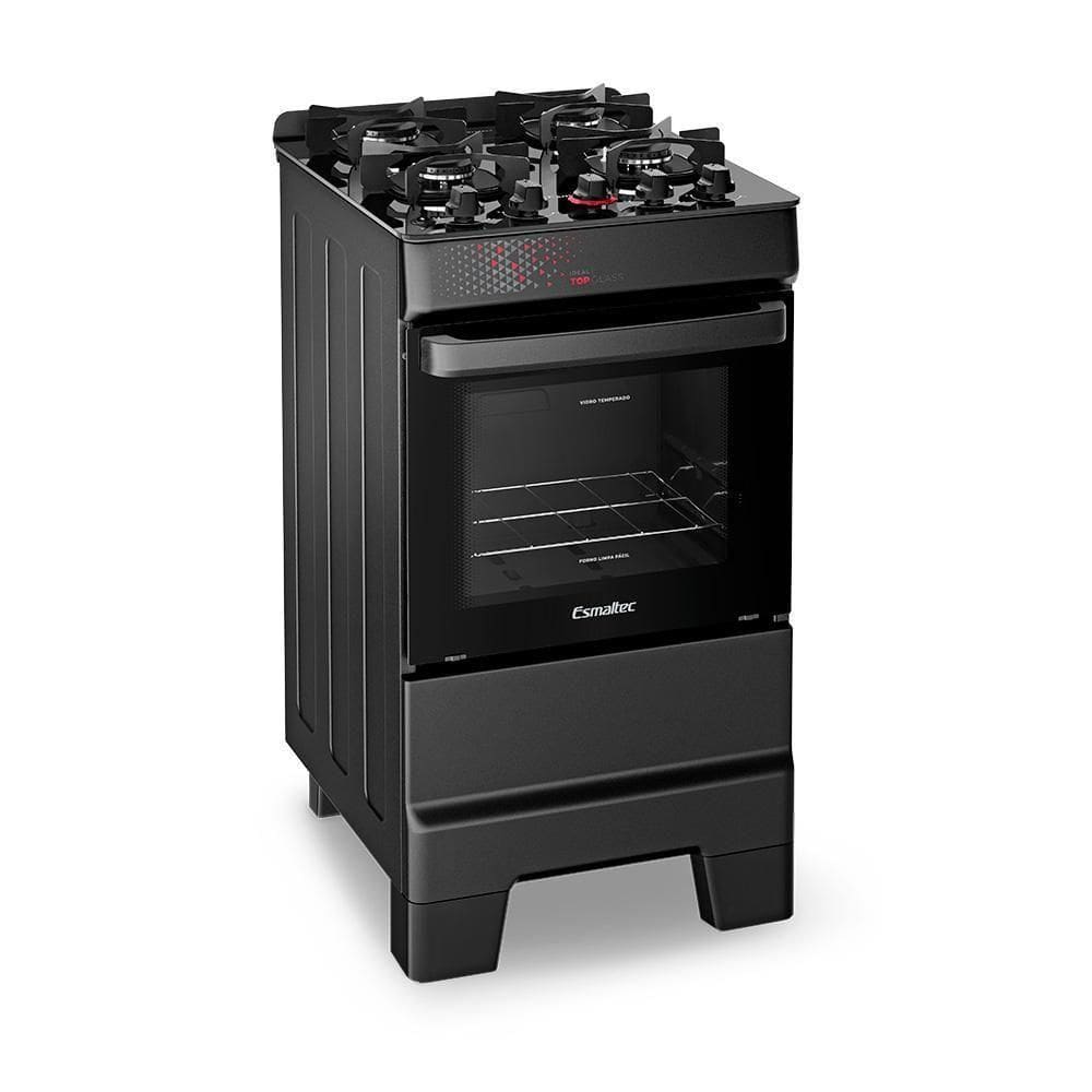 Fogão A Gás Mesa De Vidro Forno Limpa Fácil E Acendimento Automático Esmaltec Ideal Top Glass Preto 4 Bocas Bivolt