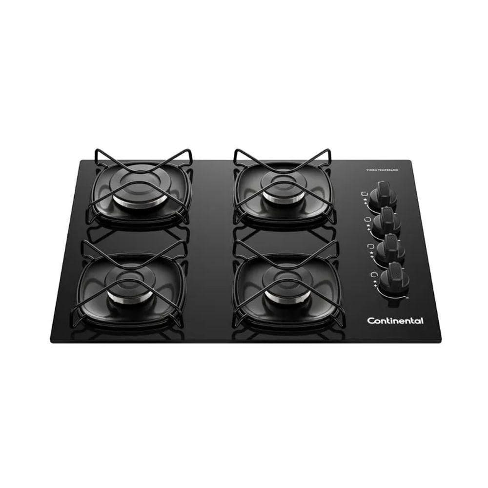 Cooktop 4 Bocas A Gás Continental Mesa Vidro Preto Com Acendimento Automático KC4GR