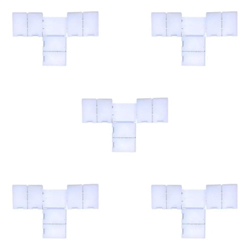 5X Kit 5 Conector T Fita Led Emenda Rápida 8Mm 2 Vias Monoco