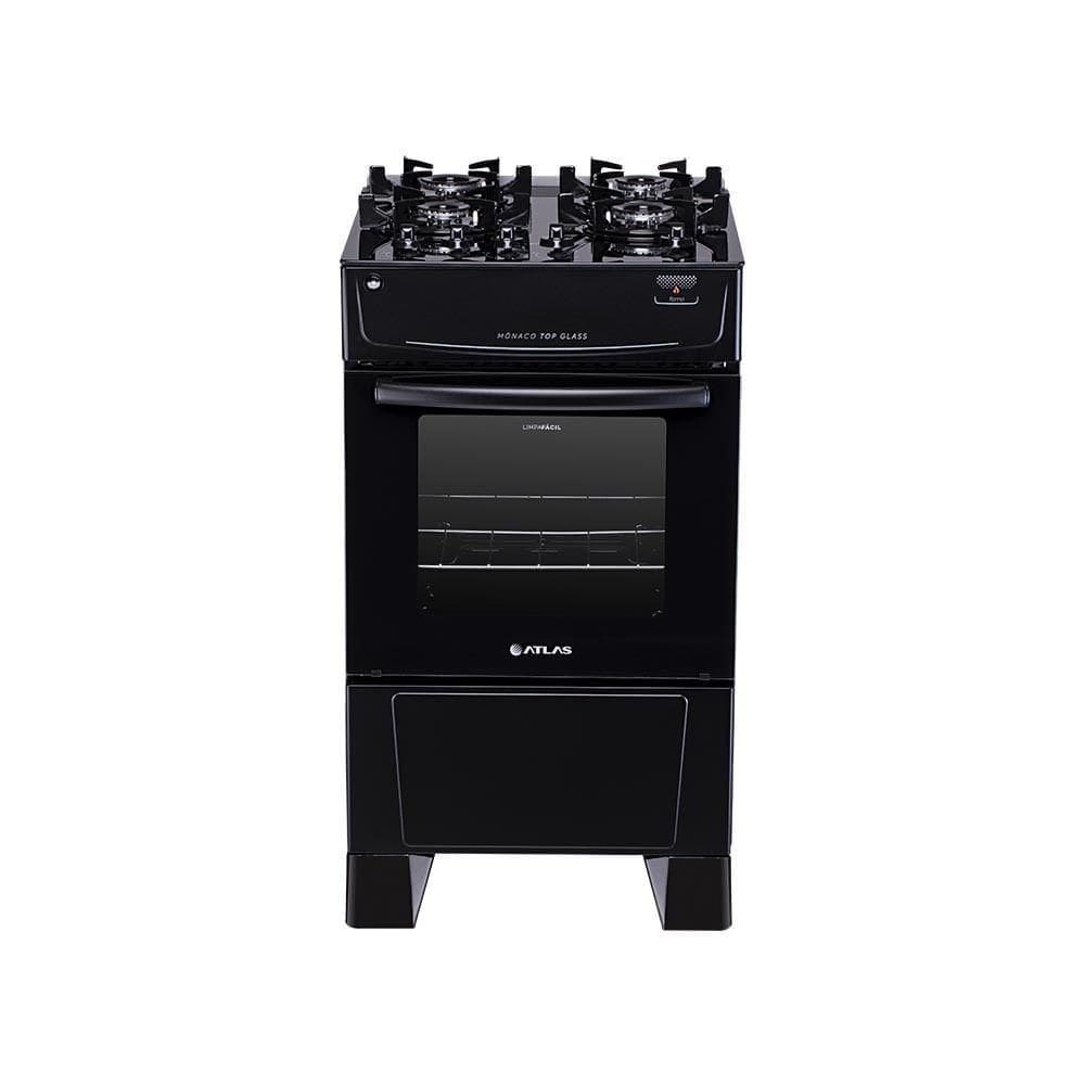 Fogão De Piso Atlas 4 Bocas Monaco Top Glass Mesa De Vidro Preto Bivolt