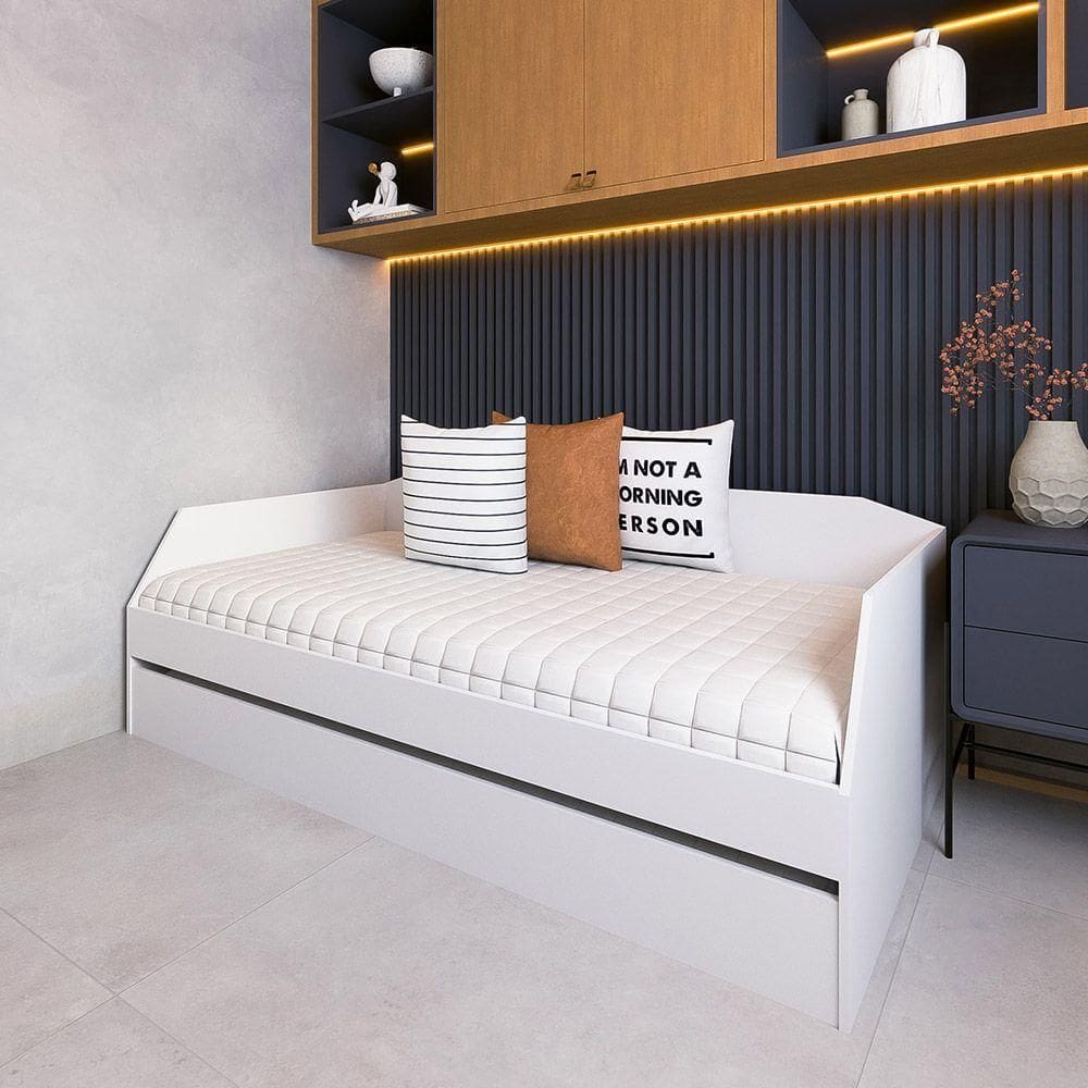 Sofa Com Bicama Para Quarto Ou Sala Solteiro Ou Criança Com Cama Auxiliar Reforçada Duo Branco