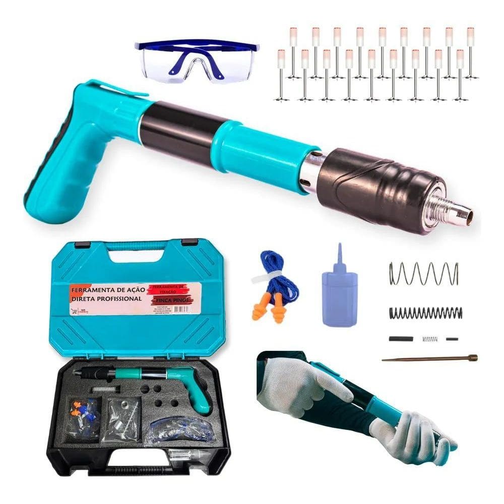 5X Kit Pistola + 100 Pregos Finca Pino Profissional Ferramen