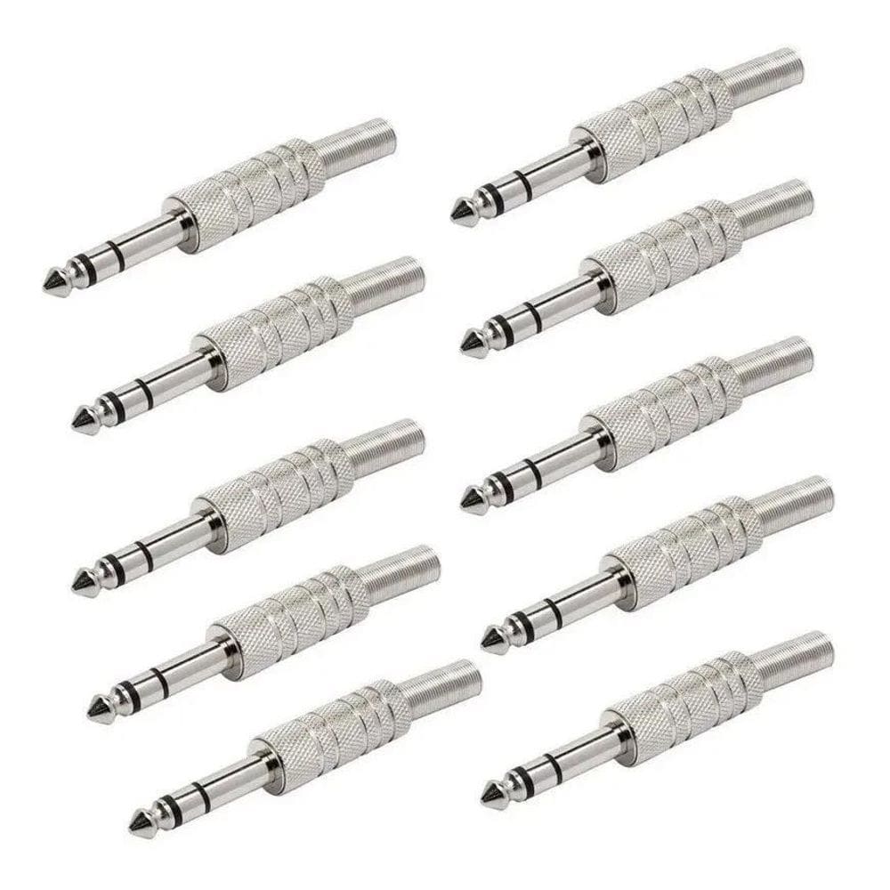 5X Plugs P10 Stéreo Metálico Com Mola - Embalagem Com 10 Pe