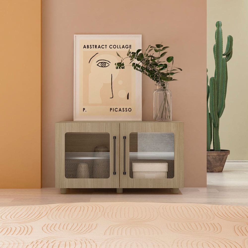 Balcão 100% Mdf com Vidro e 2 Portas Mia Yescasa Riviera