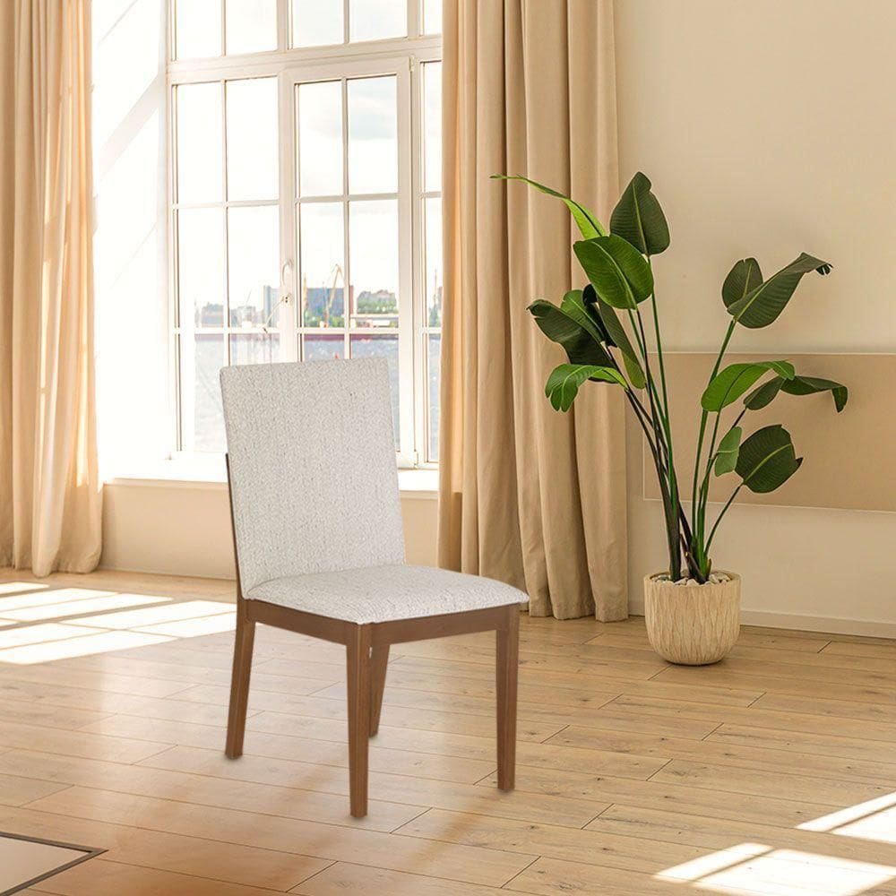 Cadeira De Jantar Sofia Design Clássico Jequitibá Nozes Linho Bege