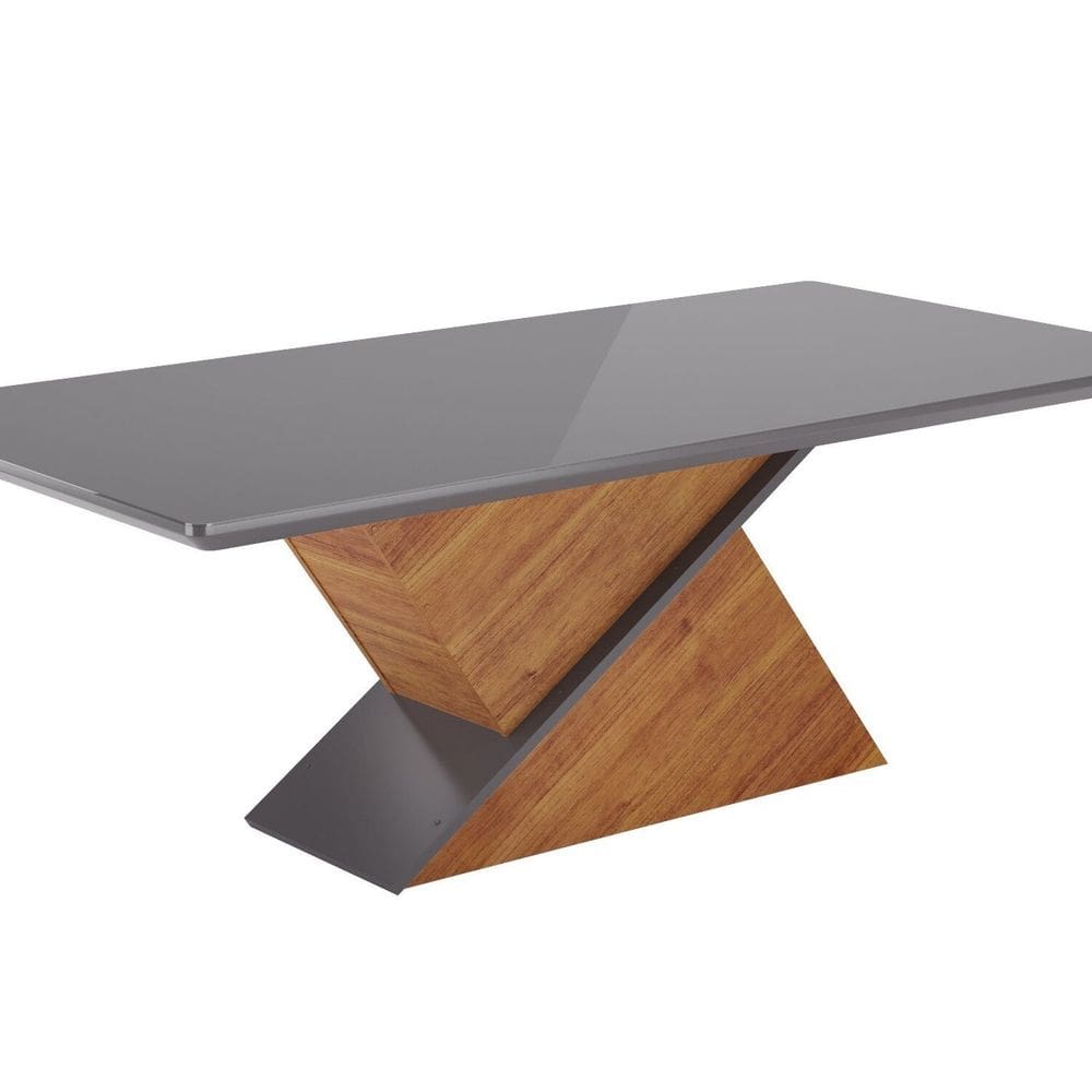 Mesa de Jantar 8 Lugares Retangular Tampo de Vidro e Mdf Noble Mel/Grafite