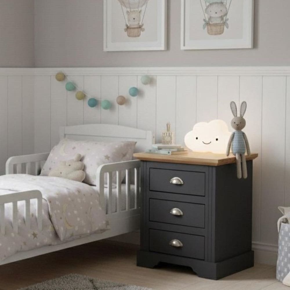 Mesa de Cabeceira Infantil 3 Gavetas Toledo Cinza
