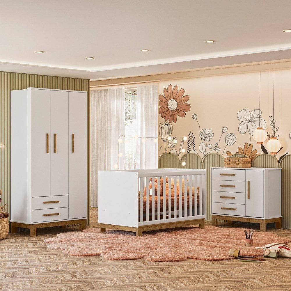 Conjunto para Quarto de Bebê Encanto Slim Branco Acetinado