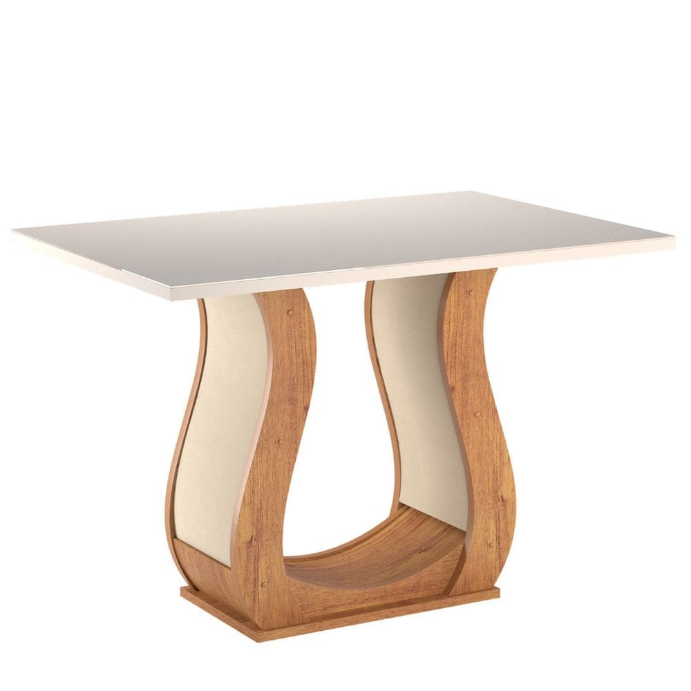Mesa de Jantar 4 Lugares Retangular Tampo de Vidro e MDP Inovare Mel/Off White