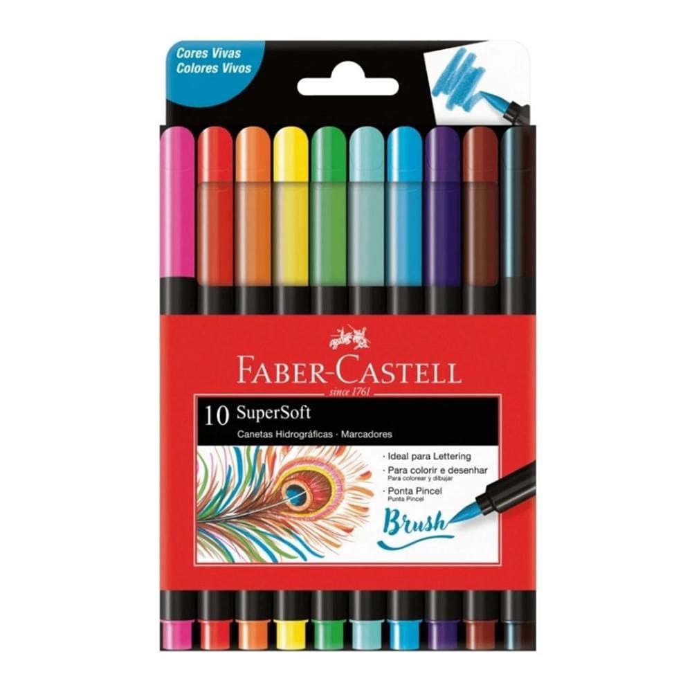 Caneta Hidrográfica Supersoft Brush 10 cores Faber-Castell