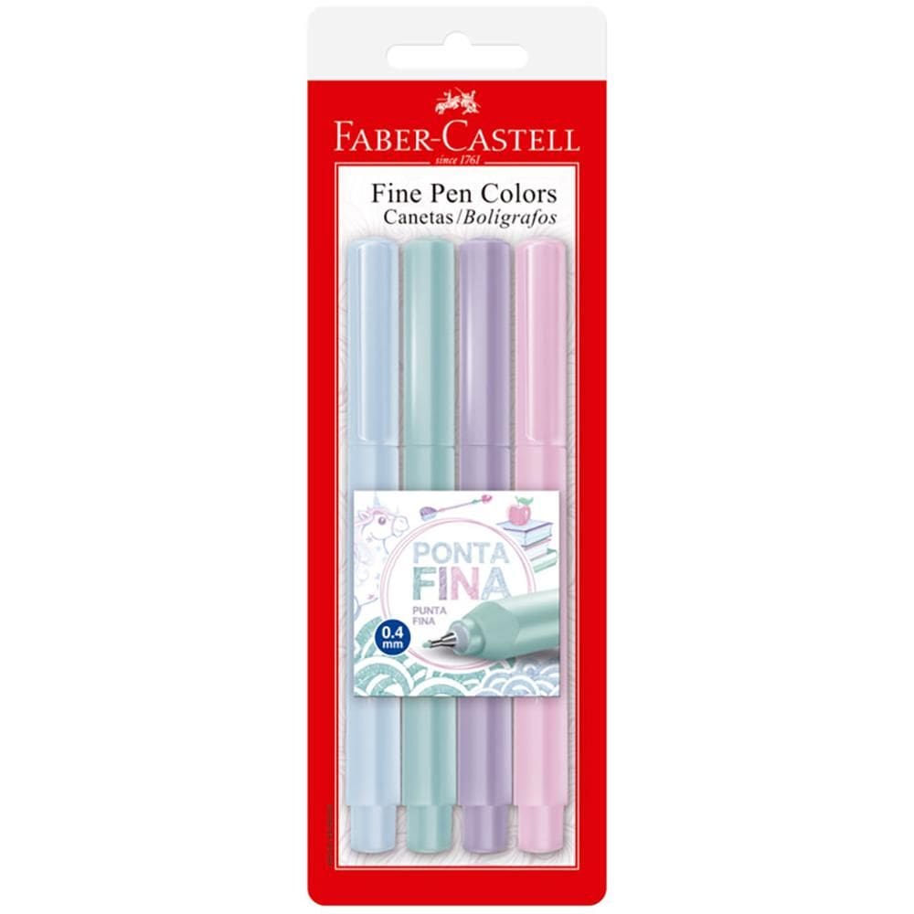 Caneta hidr Fine Pen Colors Pastel 4 cores Faber Castell