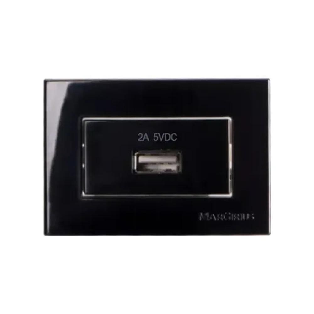 Mini Espelho Tomada Usb 2A 5Vdc Margirius Para Móveis Preto