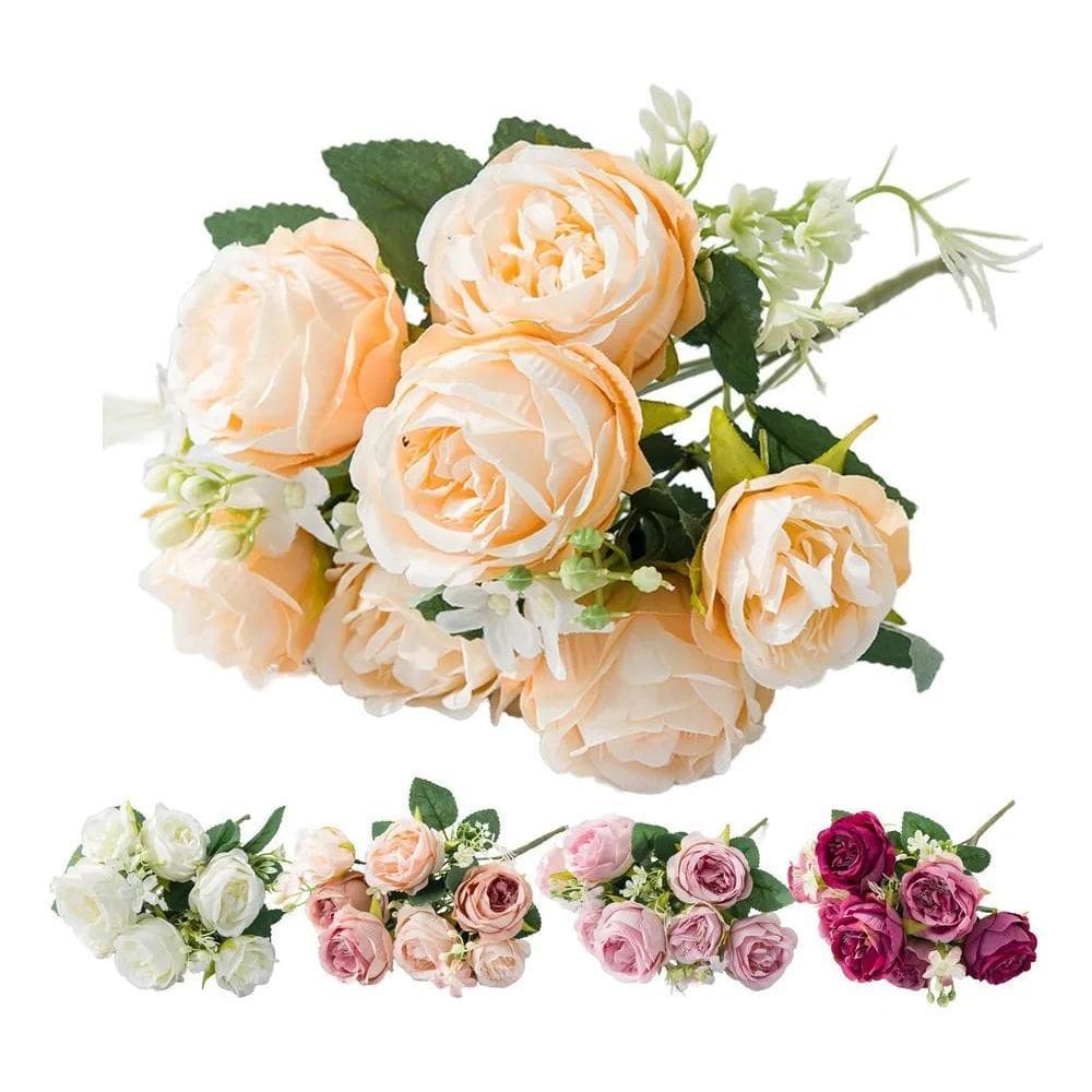 5X Buque De Peônia Artificial Qualidade Aaa Com 7 Rosas