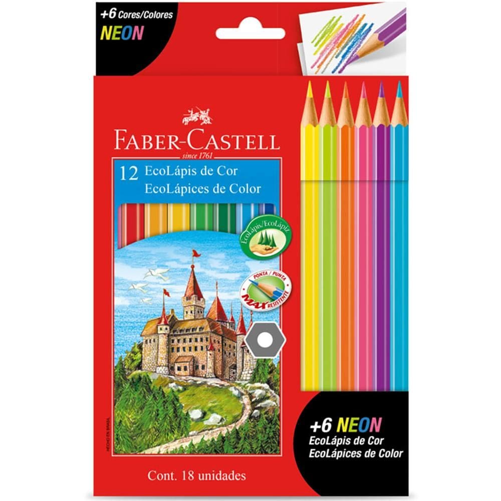 Lápis de cor 12 cores + 6 Neon 120112+6N Faber-Castell