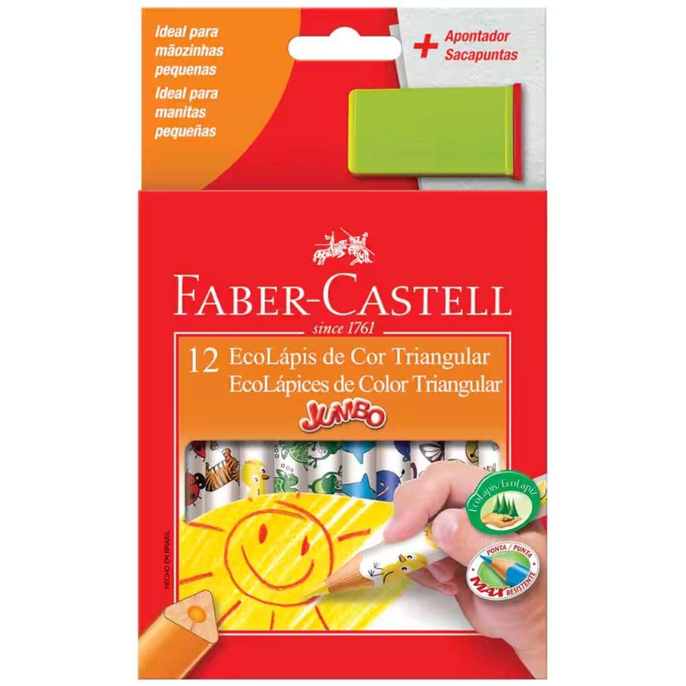 Lápis de cor 12 cores jumbo triangular Faber-Castell