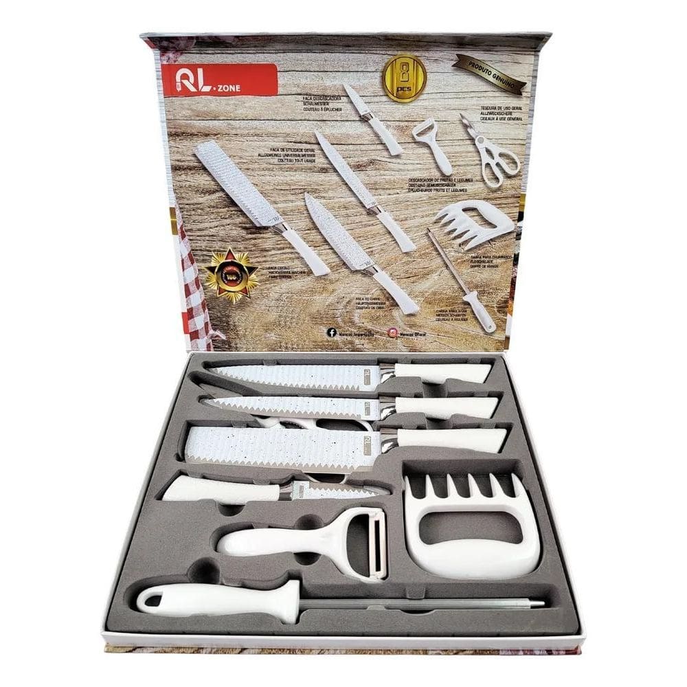 5X Conjunto De Facas Kit Churrasco Profissional Em Inox 8 Pe