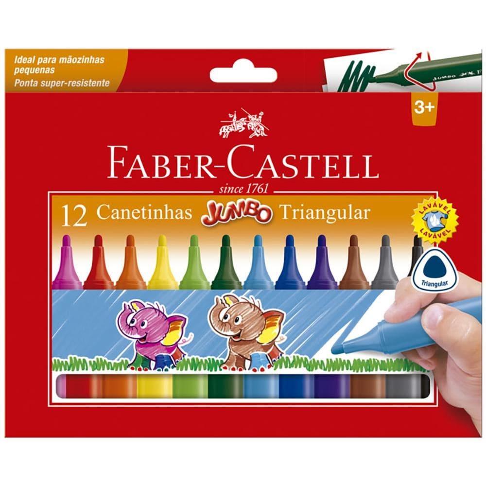 Caneta hidrográfica jumbo 150212J 12 cores Faber-Castell