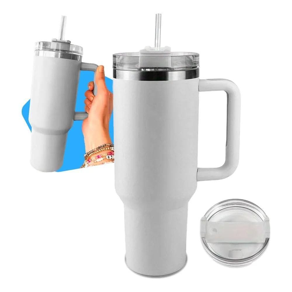 5X Copo Térmico Inóx Com Canudo E Tampa Grande 1200Ml 1.2Lit