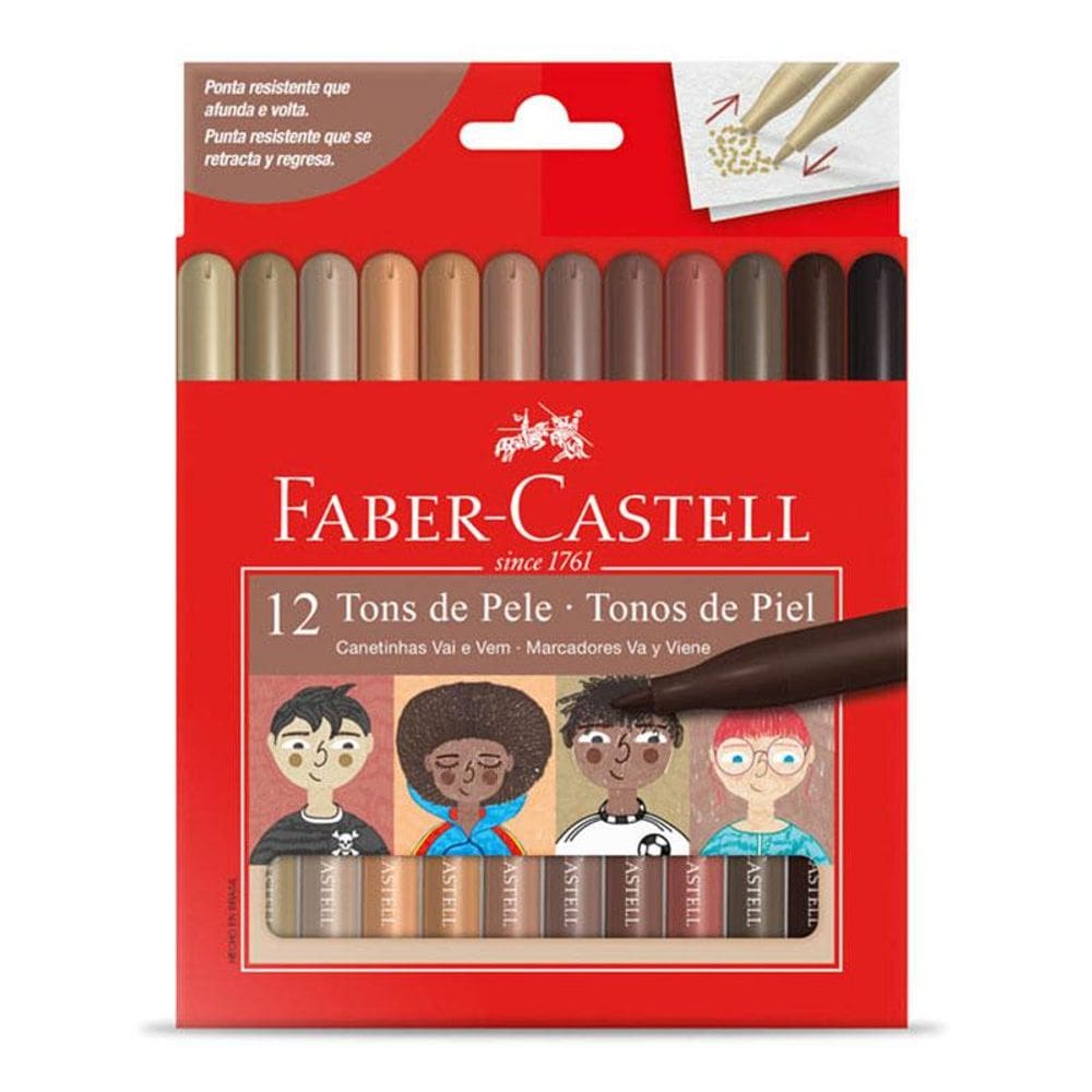 Caneta hidr Vai e Vem tons de pele 12 cores Faber Castell