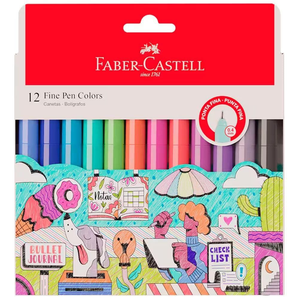 Caneta hidrográfica Fine Pen Colors 12 Cores Faber-Castell