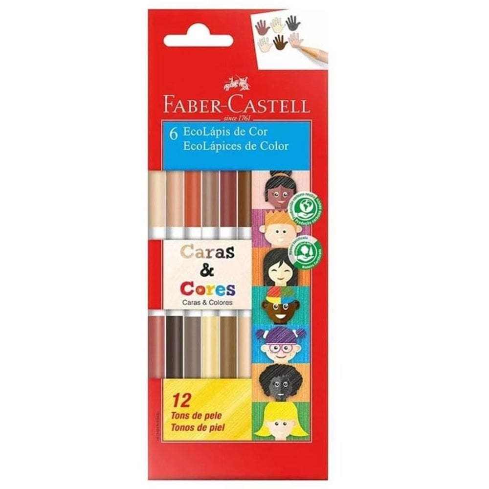 Lápis de cor 12 cores 6 lápis bicolor caras e cores 120606CC - Faber-Castell