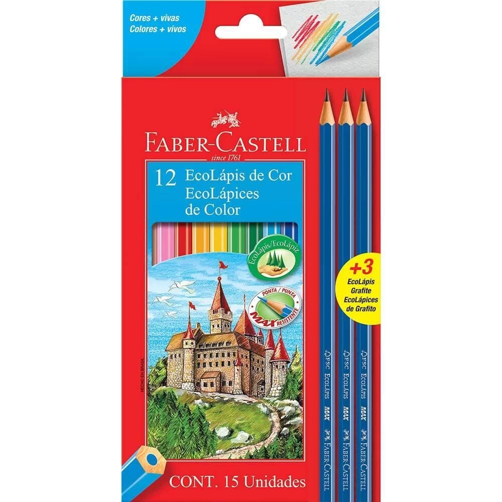 Lápis de cor 12 cores 120112+3GR Faber Castell