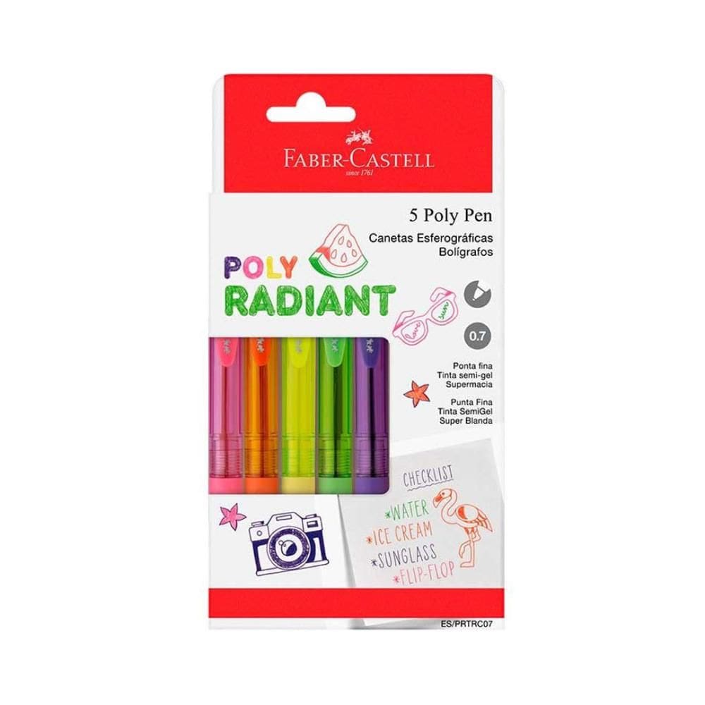 Caneta esfer Poly Radiant Colors 5 unid Faber-Castell