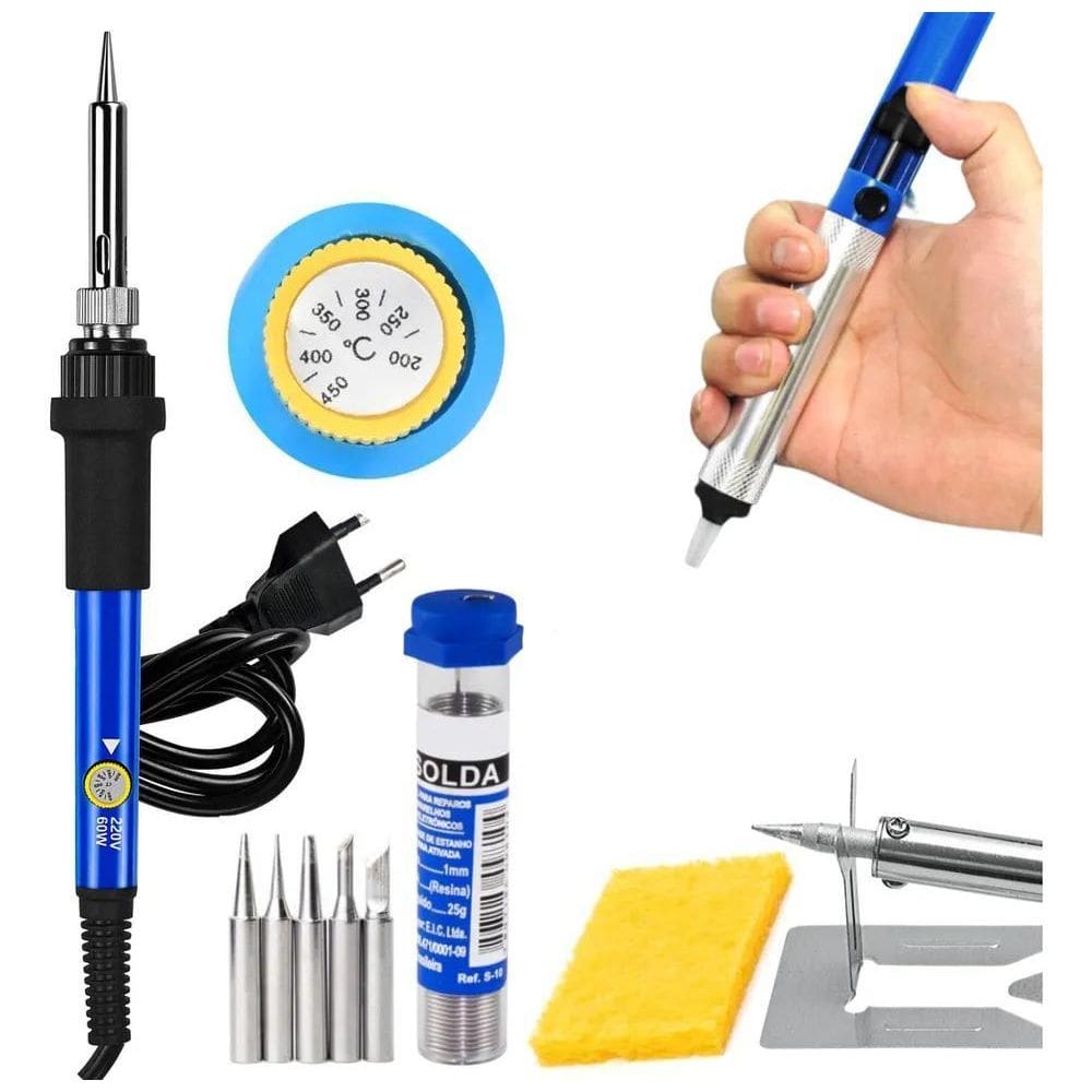 5X Kit Ferro De Solda Soldar Soldador 60W Estanho Sugador