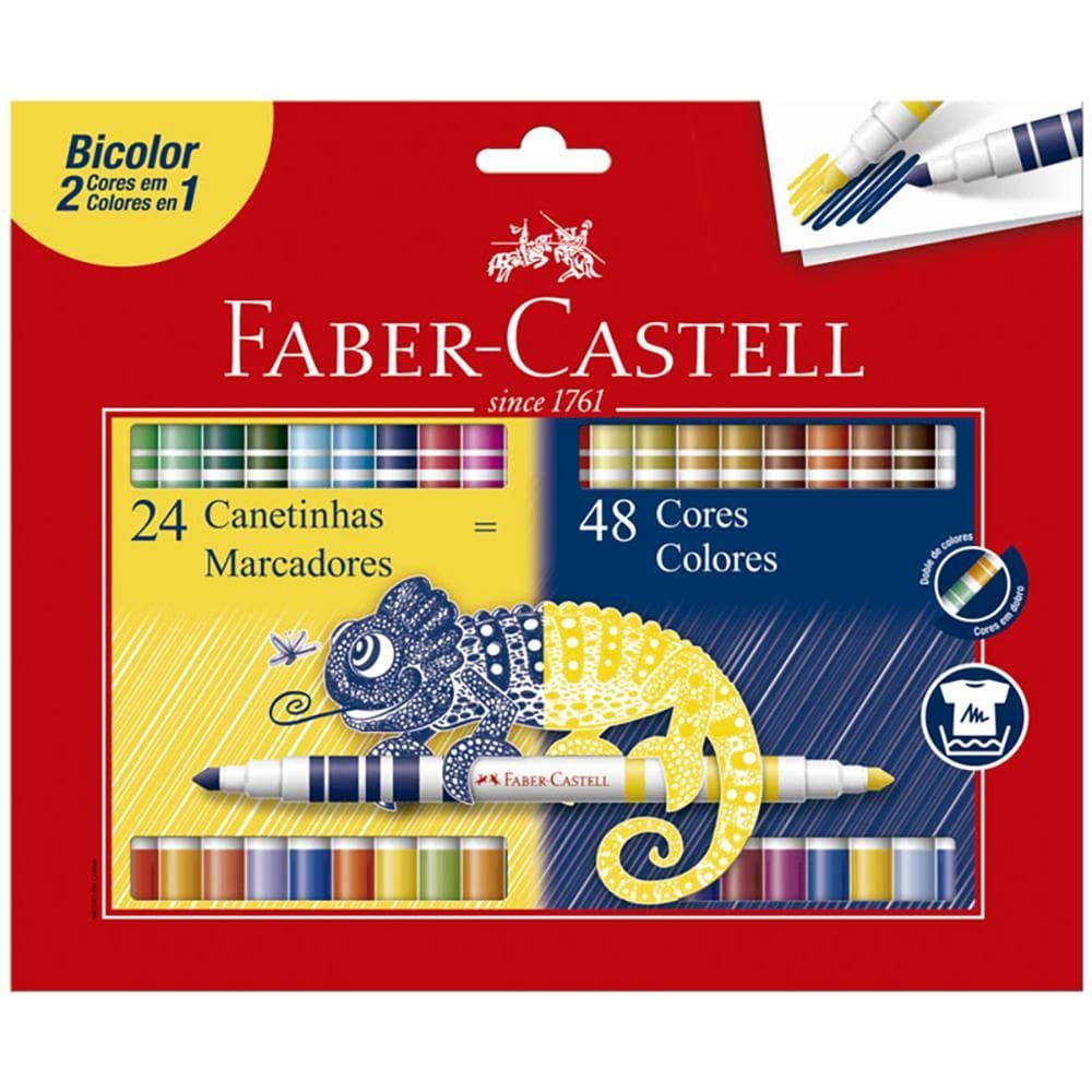 Caneta hidr bicolor 150624N 2 em 1 c/ 48 cores Faber-Castell