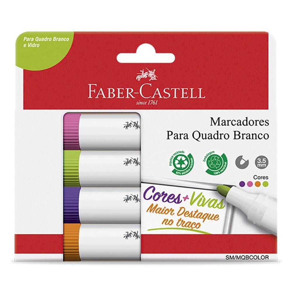 Pincel p/ quadro branco c/ 4 unid Faber-Castell