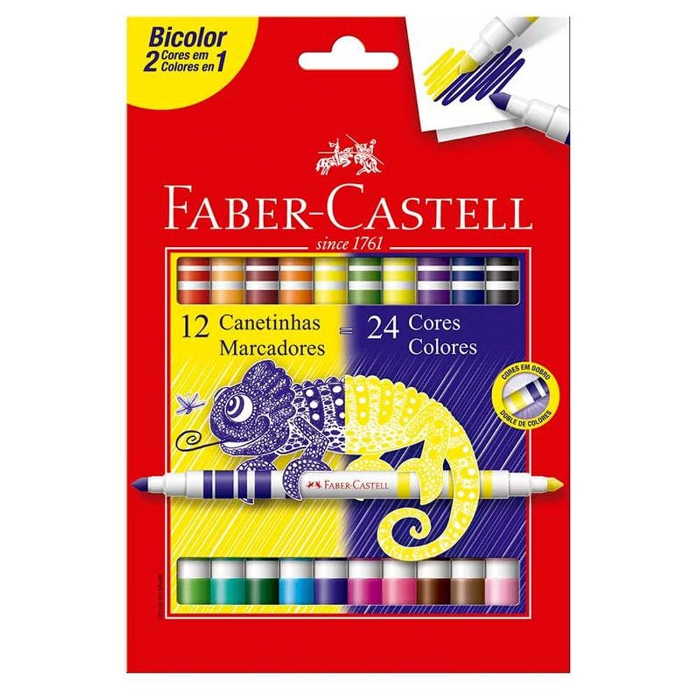 Caneta hidrográfica bicolor 150612N 2 em 1 com 24 cores Faber Castell