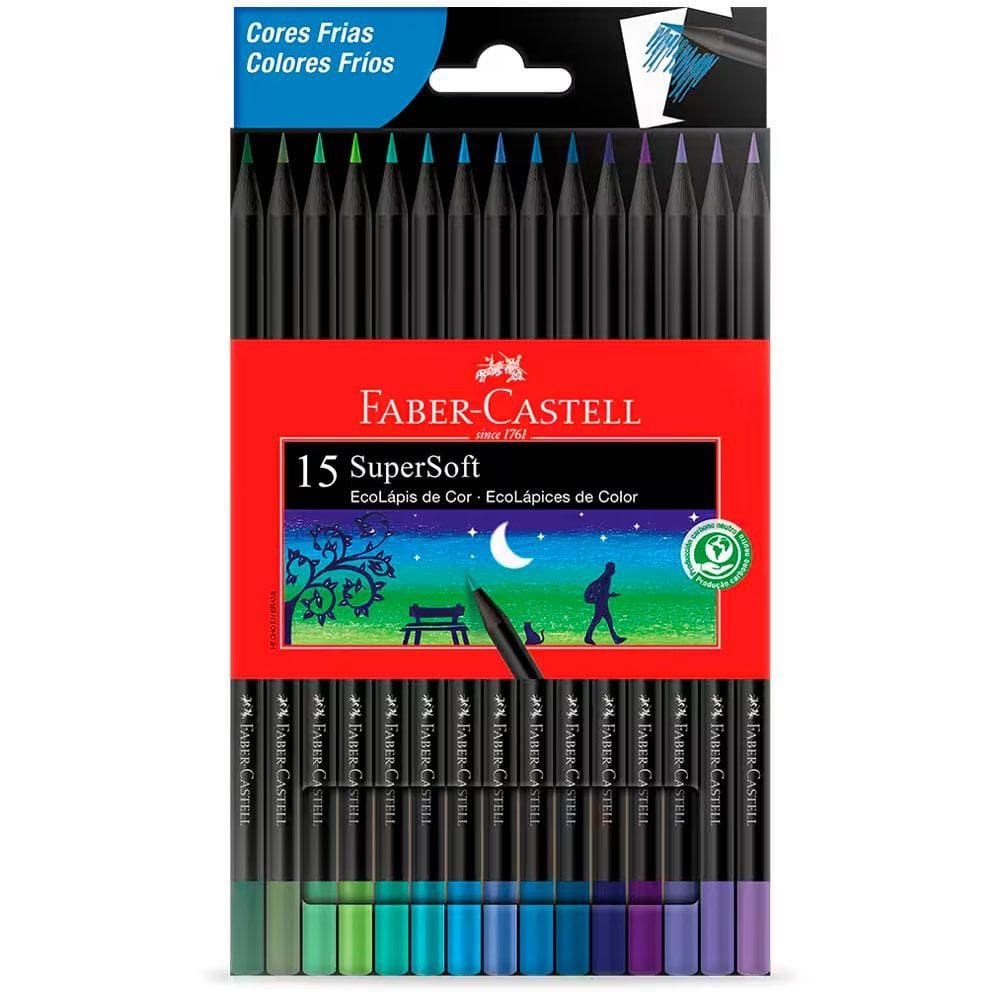 Lápis de cor SuperSoft 15 cores frias Faber-Castell