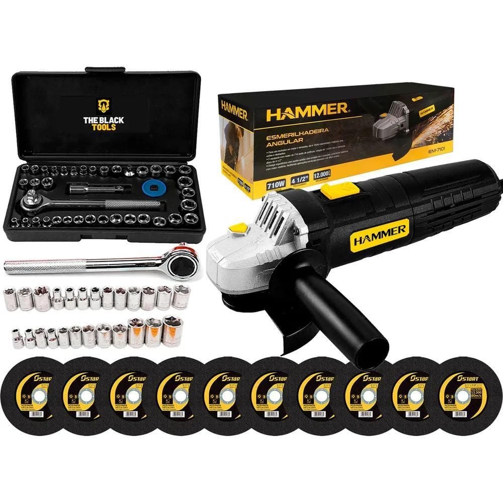 5X Kit Esmerilhadeira Angular Profissional 4.1/2 Hammer Gyem