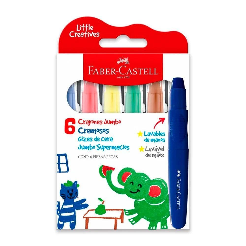 Giz de cera jumbo básico 224006 com 6 cores Faber-Castell